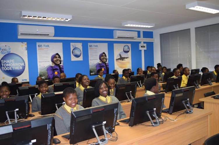 A computer lab set up by the Melisizwe School Computer Lab Project at the Namedi Senior Secondary School in Soweto, South Africa.