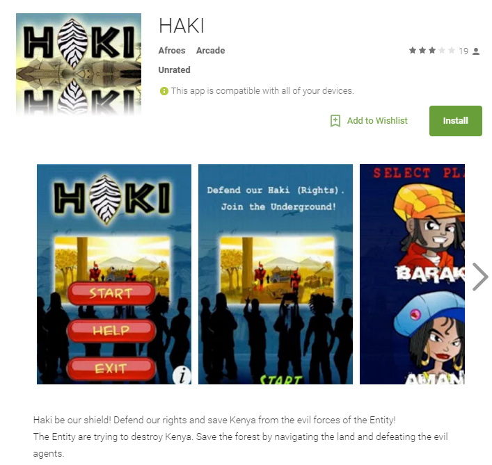 Haki, a mobile socially conscious game released in Kenya.