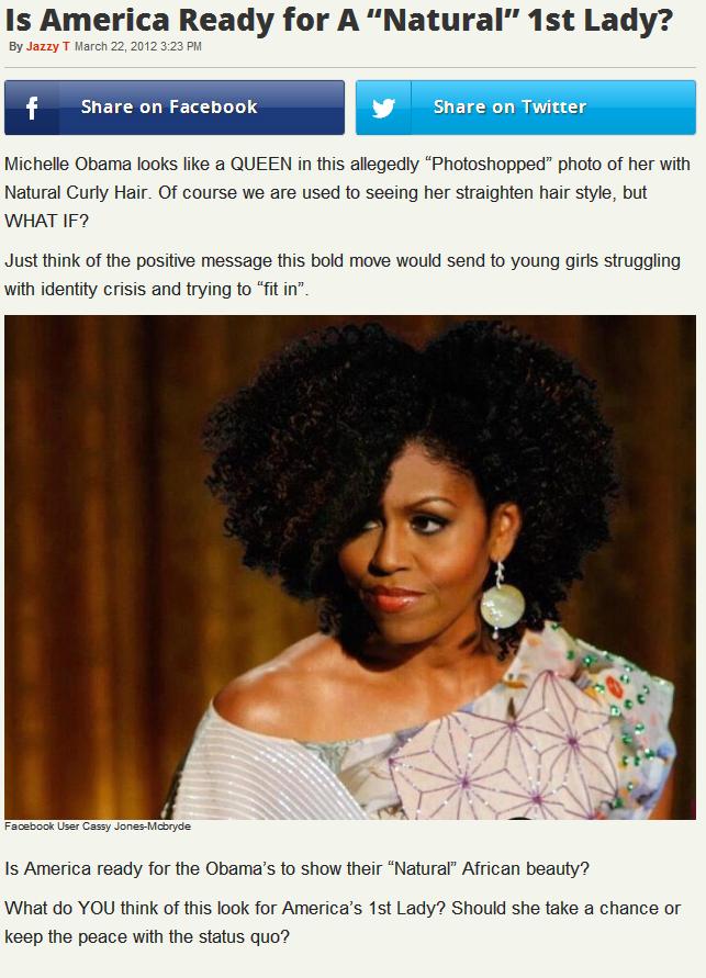 Article titled "Is America Ready for A “Natural” 1st Lady?
